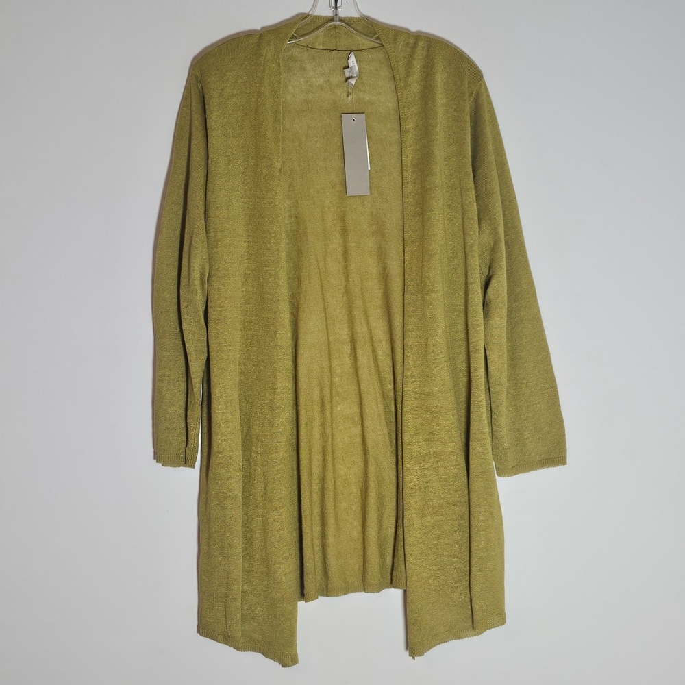 Joan Vass Cardigan Womens Green 0X Linen Open Front‎ Lightweight Comfy Boho Soft